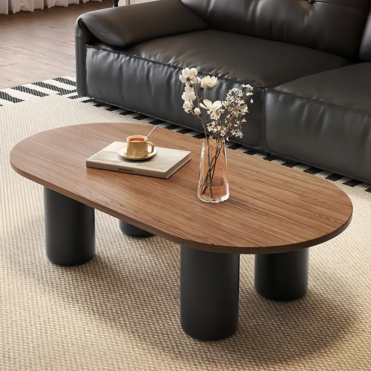Oval Coffee Table with Durable Wood Construction and Sturdy Base Image - 4 | homeyfad
