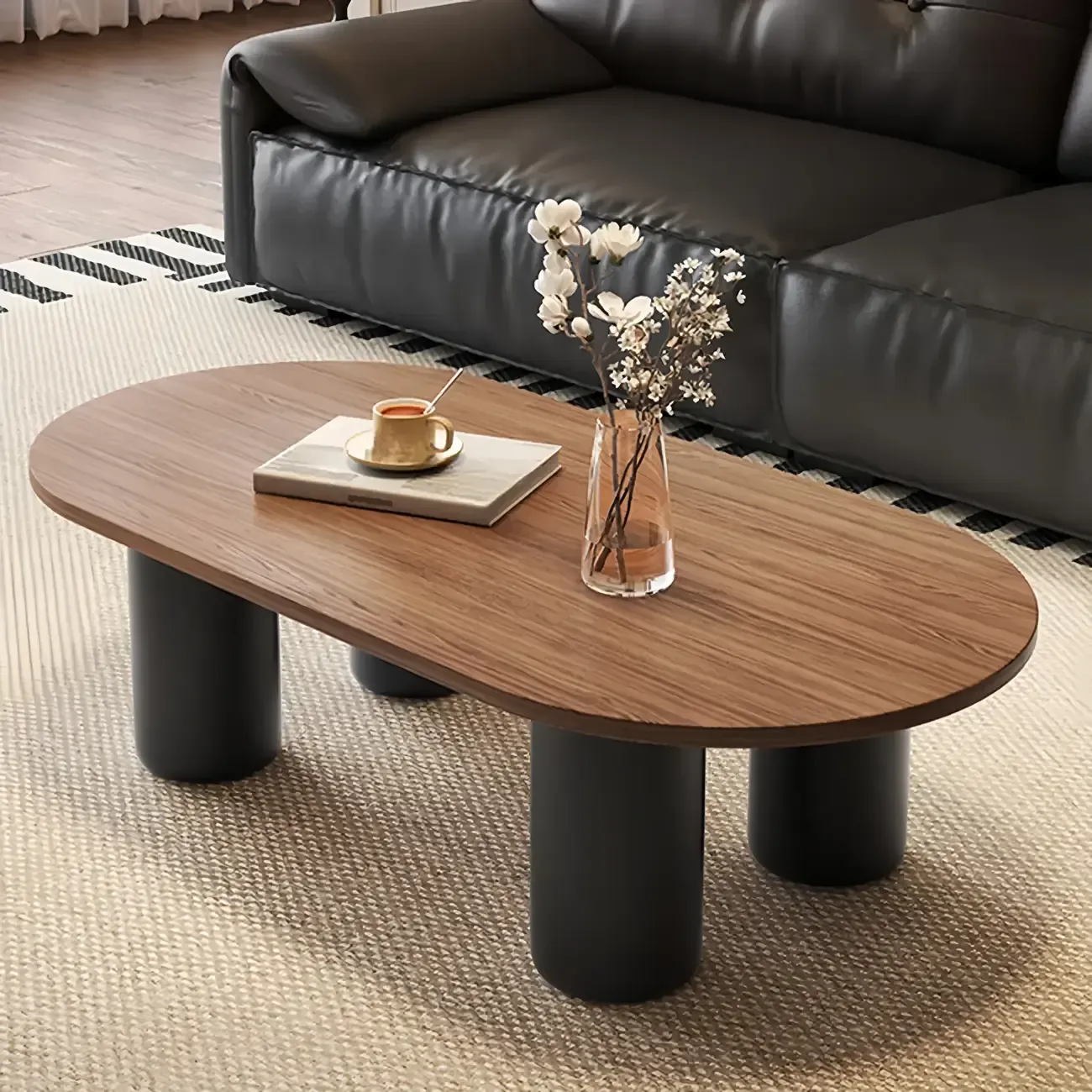 Oval Coffee Table with Durable Wood Construction and Sturdy Base Image - 4