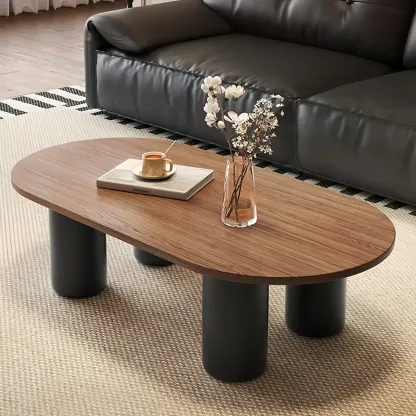 Oval Coffee Table with Durable Wood Construction and Sturdy Base Image - 4