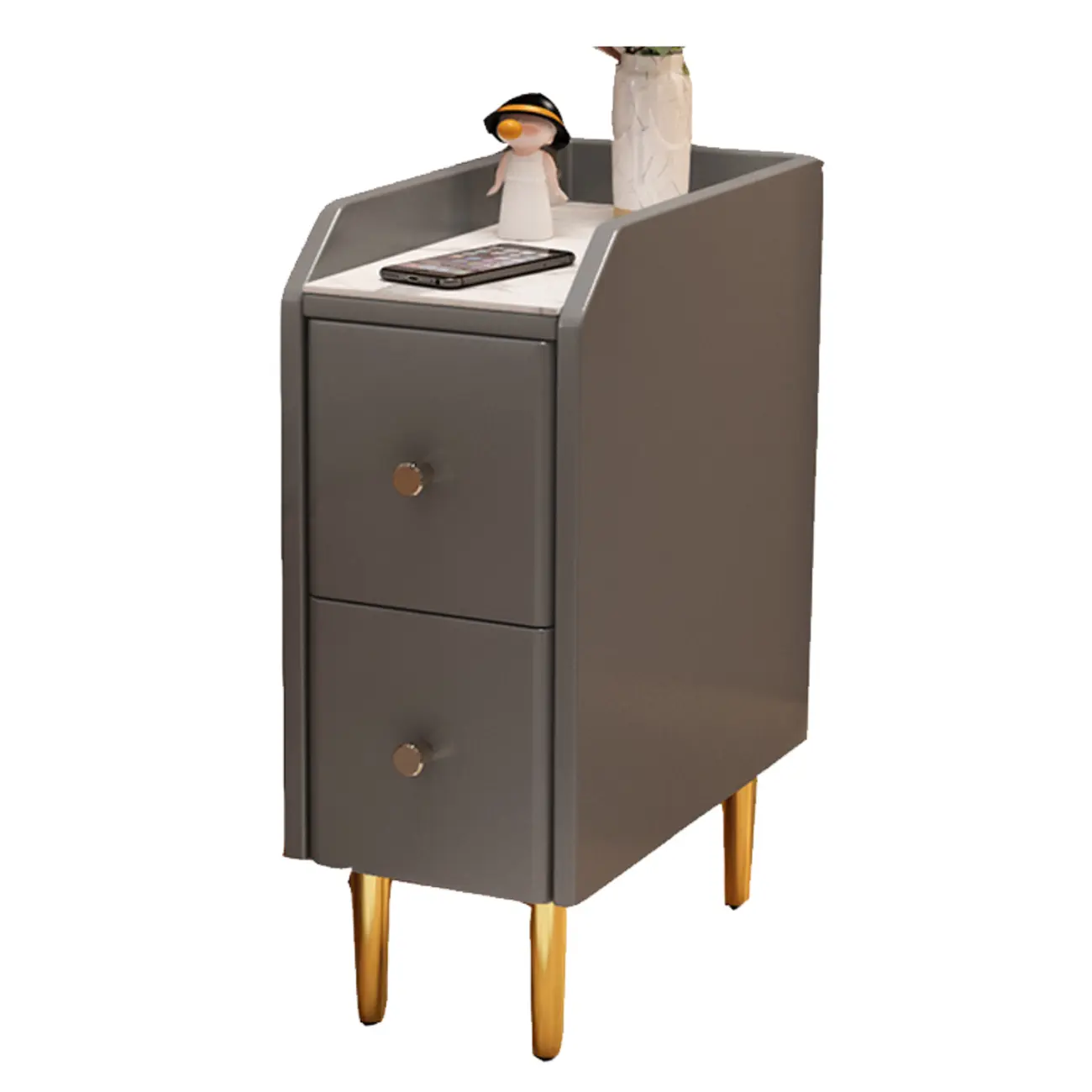 Narrow Faux Leather Drawer Nightstand with Stone Countertop Image - 17 | homeyfad