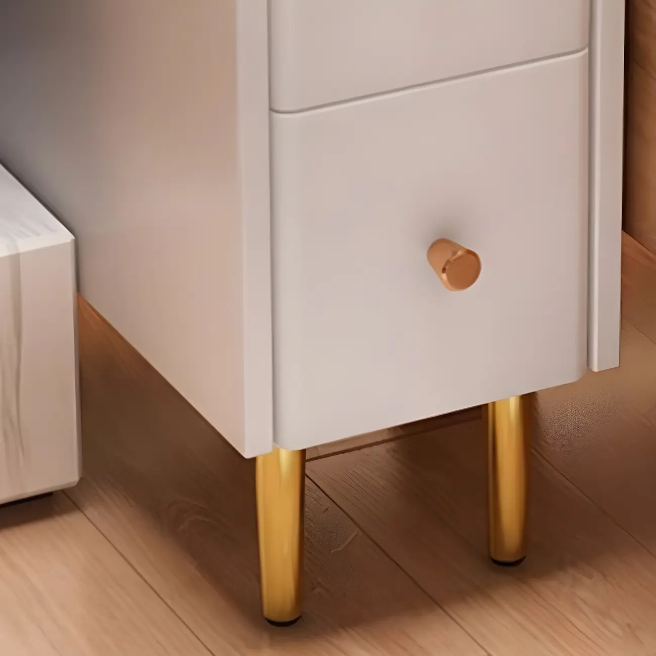 Narrow Faux Leather Drawer Nightstand with Stone Countertop Image - 12 | homeyfad