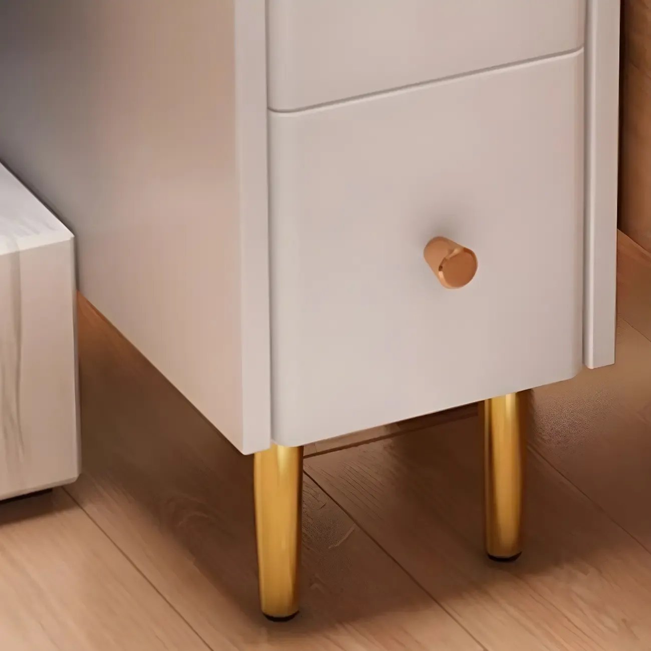 Narrow Faux Leather Drawer Nightstand with Stone Countertop Image - 12