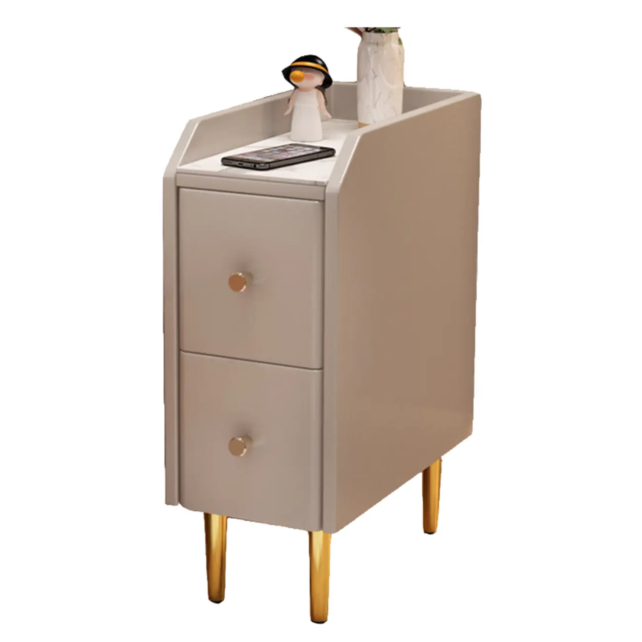 Narrow Faux Leather Drawer Nightstand with Stone Countertop Image - 19 | homeyfad