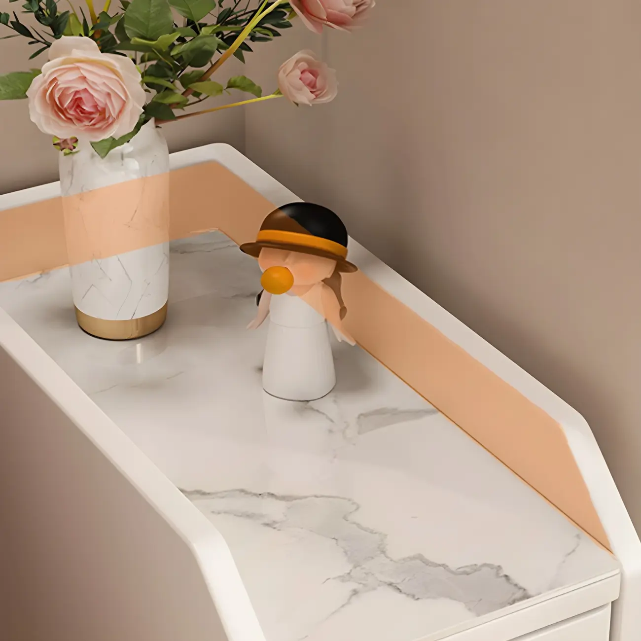 Narrow Faux Leather Drawer Nightstand with Stone Countertop Image - 11 | homeyfad