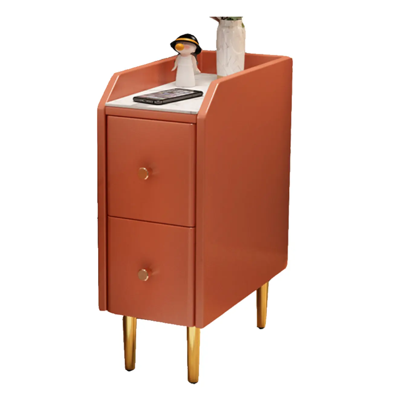 Narrow Faux Leather Drawer Nightstand with Stone Countertop Image - 20 | homeyfad