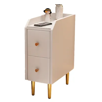 Narrow Faux Leather Drawer Nightstand with Stone Countertop Image - 21