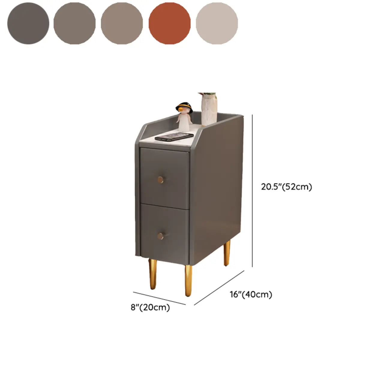 Narrow Faux Leather Drawer Nightstand with Stone Countertop #size | homeyfad