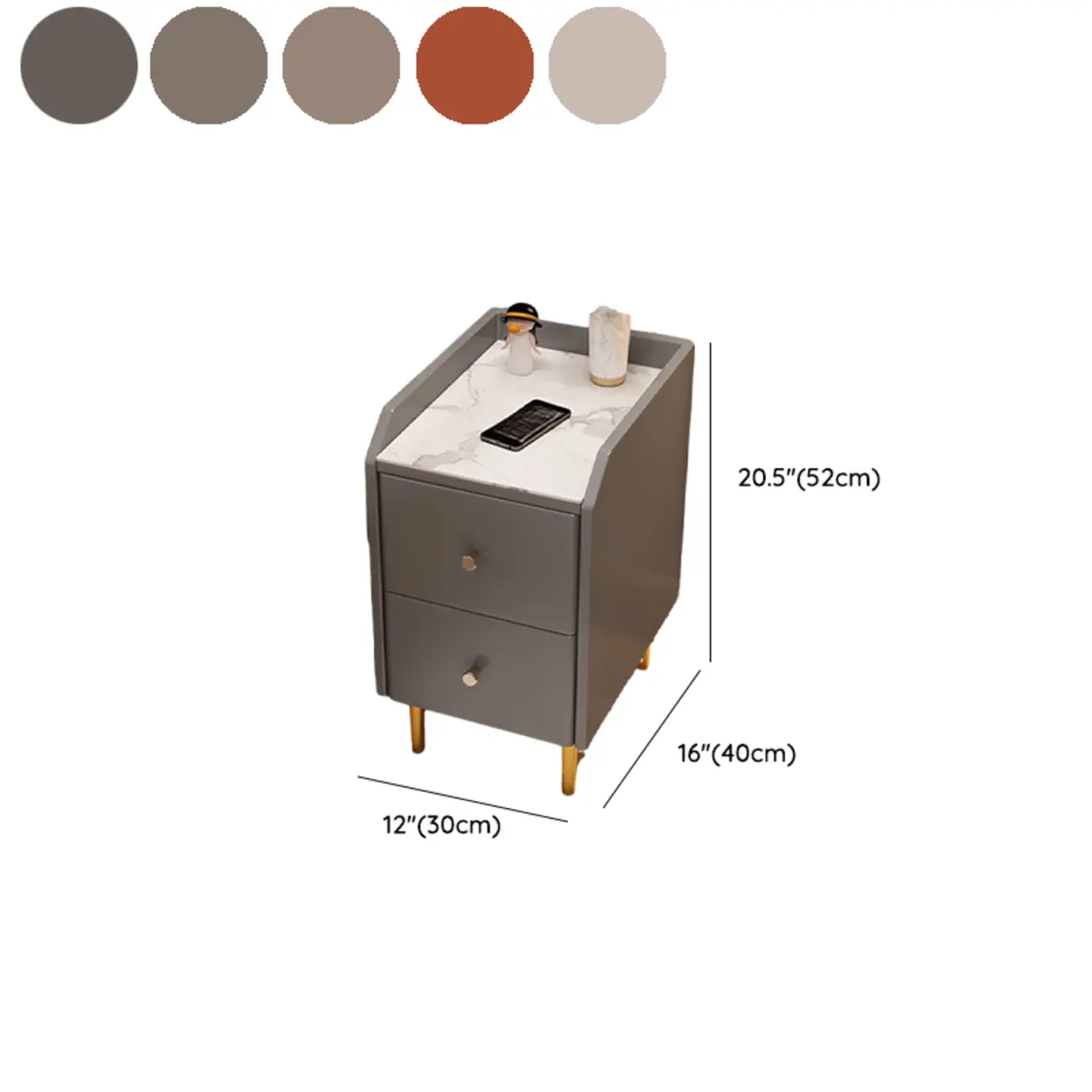 Narrow Faux Leather Drawer Nightstand with Stone Countertop Image - 23 | homeyfad