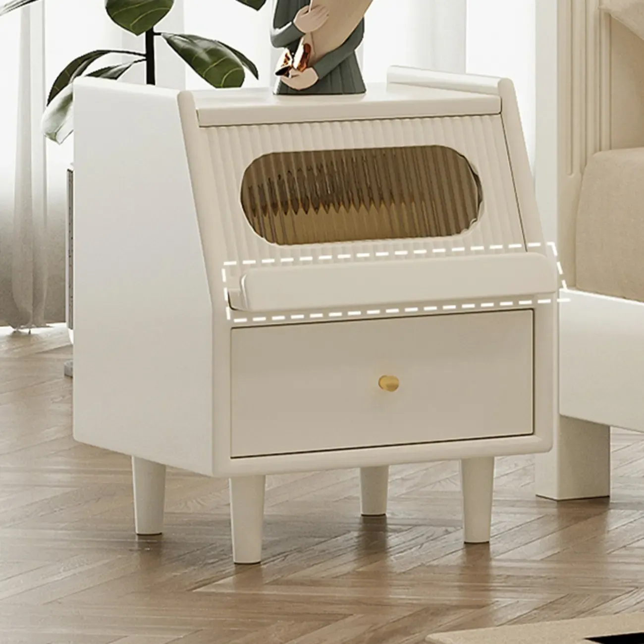 White Rubberwood 2 Drawers Narrow Nightstand with Legs Image - 2