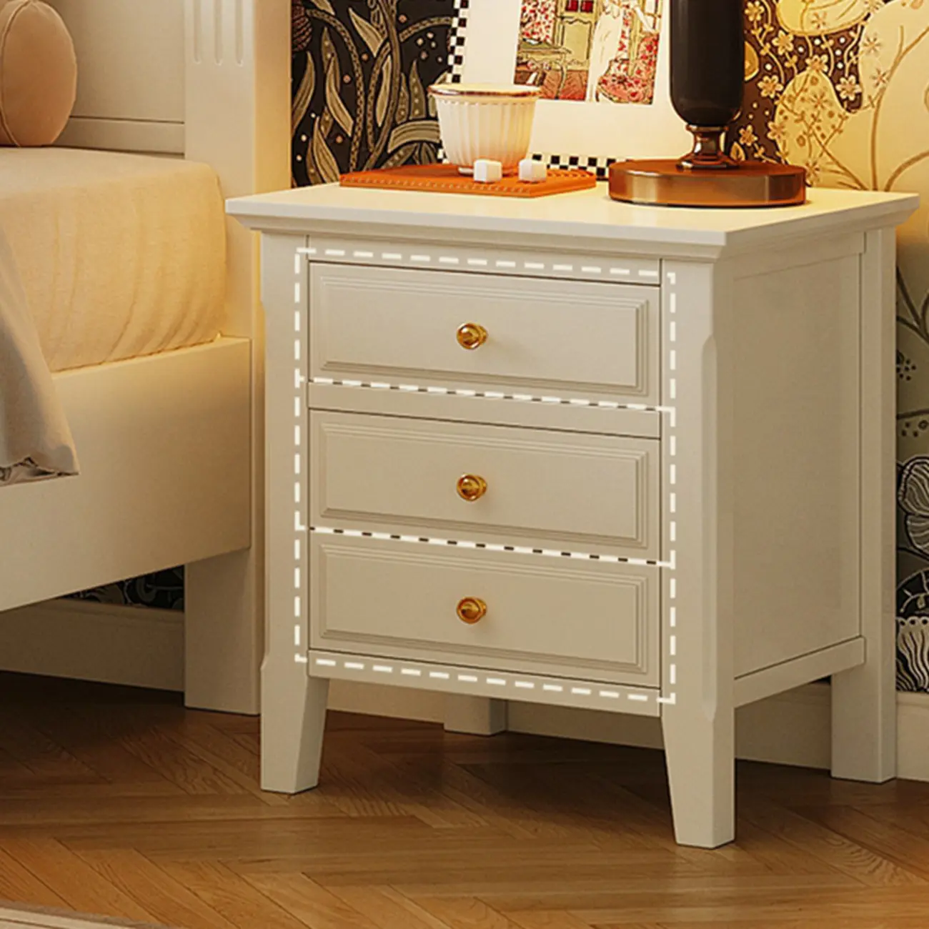 White Rubberwood 2 Drawers Narrow Nightstand with Legs Image - 4 | homeyfad