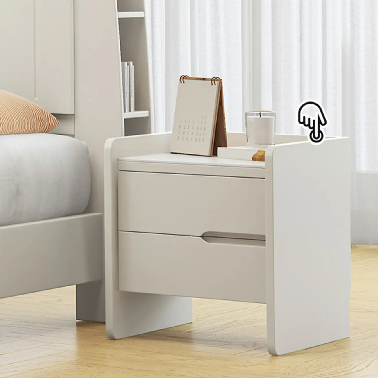 White Rubberwood 2 Drawers Narrow Nightstand with Legs Image - 6 | homeyfad
