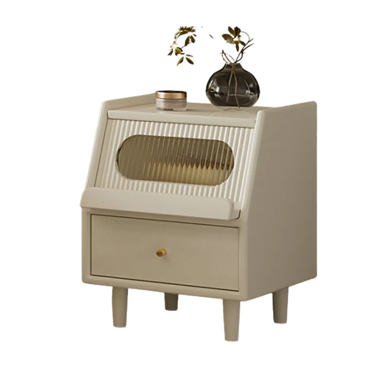 White Rubberwood 2 Drawers Narrow Nightstand with Legs Image - 7 | homeyfad