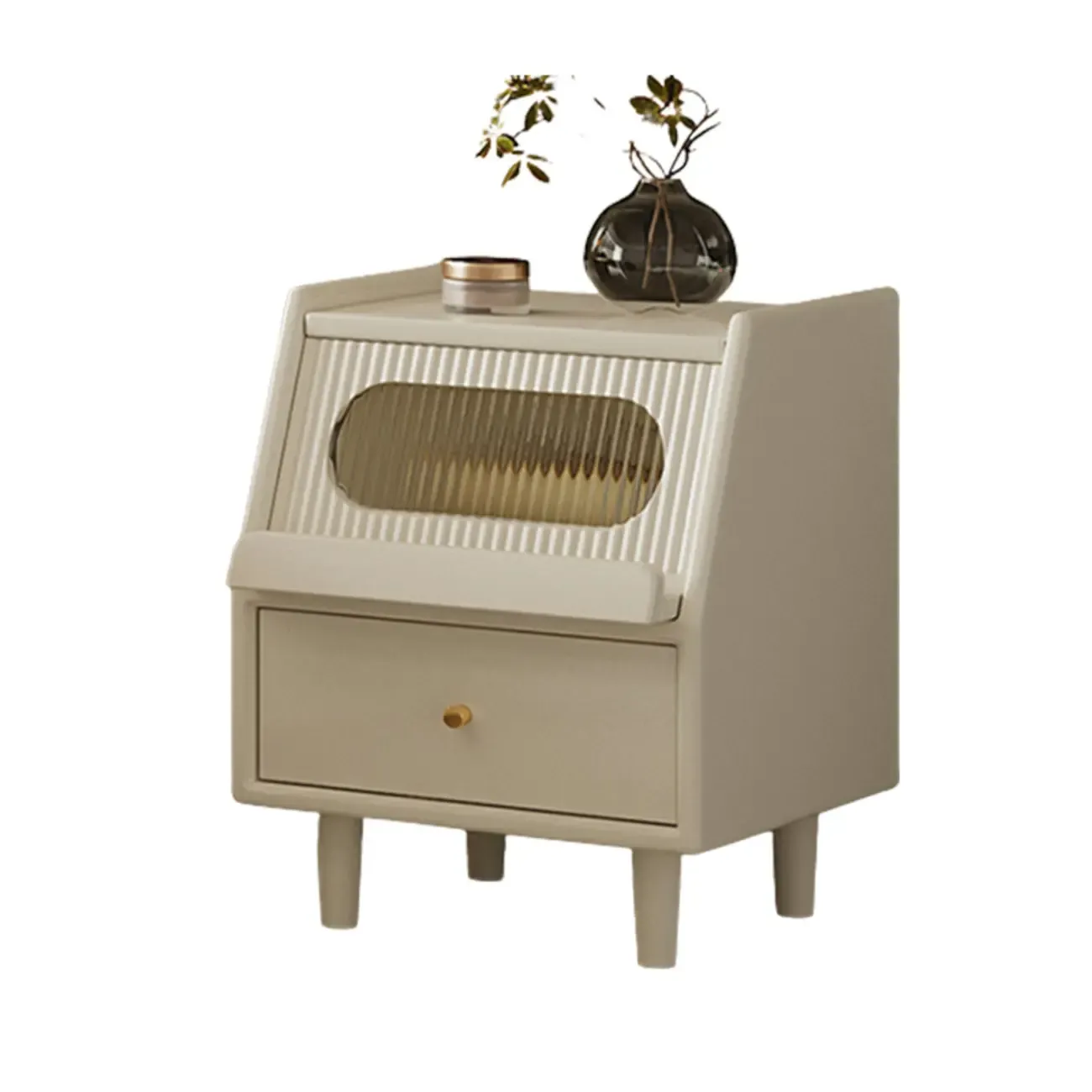 White Rubberwood 2 Drawers Narrow Nightstand with Legs Image - 7