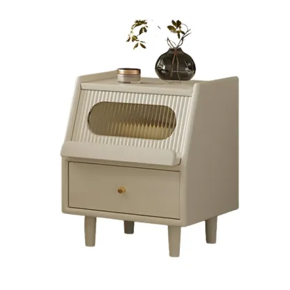 White Rubberwood 2 Drawers Narrow Nightstand with Legs Image - 7