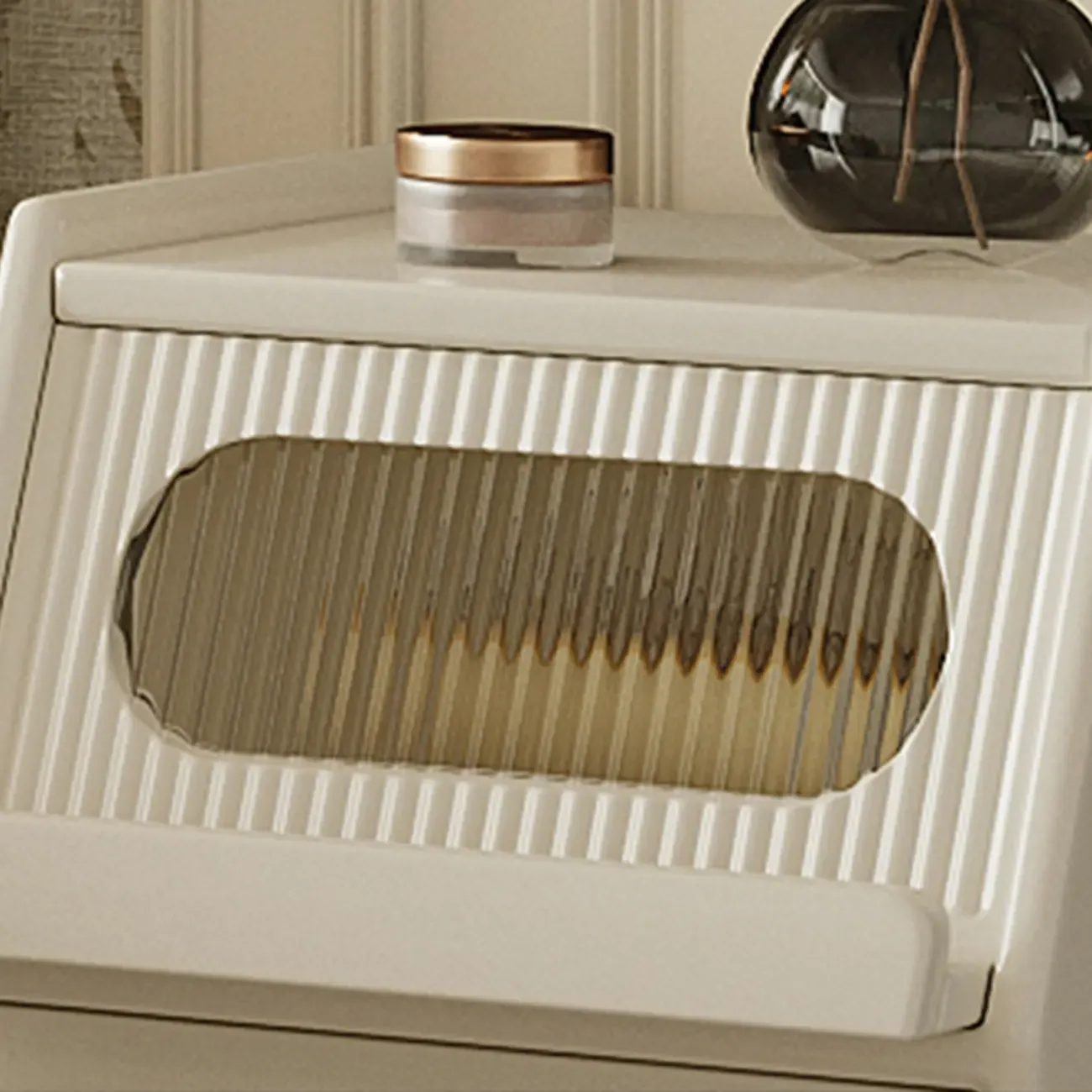 White Rubberwood 2 Drawers Narrow Nightstand with Legs Image - 8