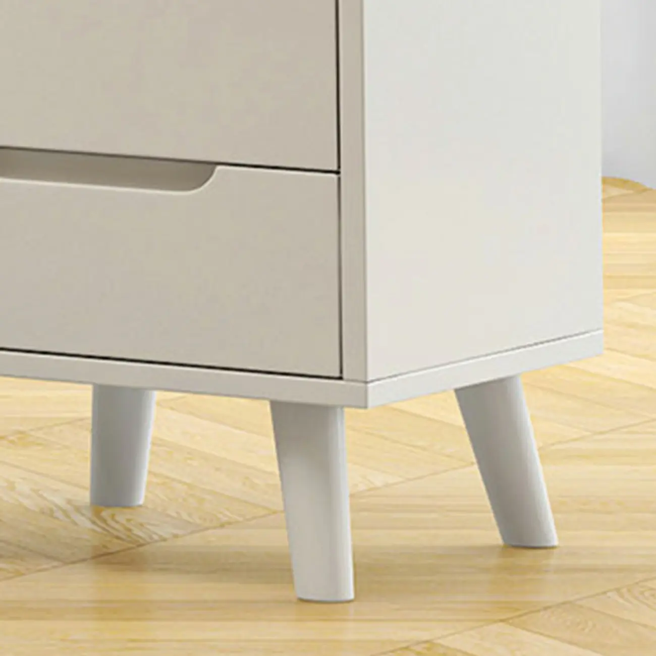 White Rubberwood 2 Drawers Narrow Nightstand with Legs Image - 9 | homeyfad