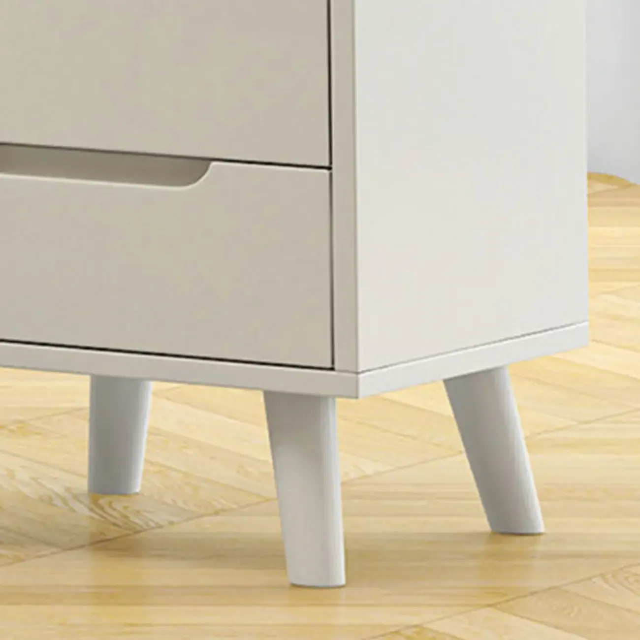 White Rubberwood 2 Drawers Narrow Nightstand with Legs Image - 9