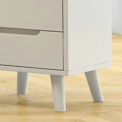 White Rubberwood 2 Drawers Narrow Nightstand with Legs Image - 9
