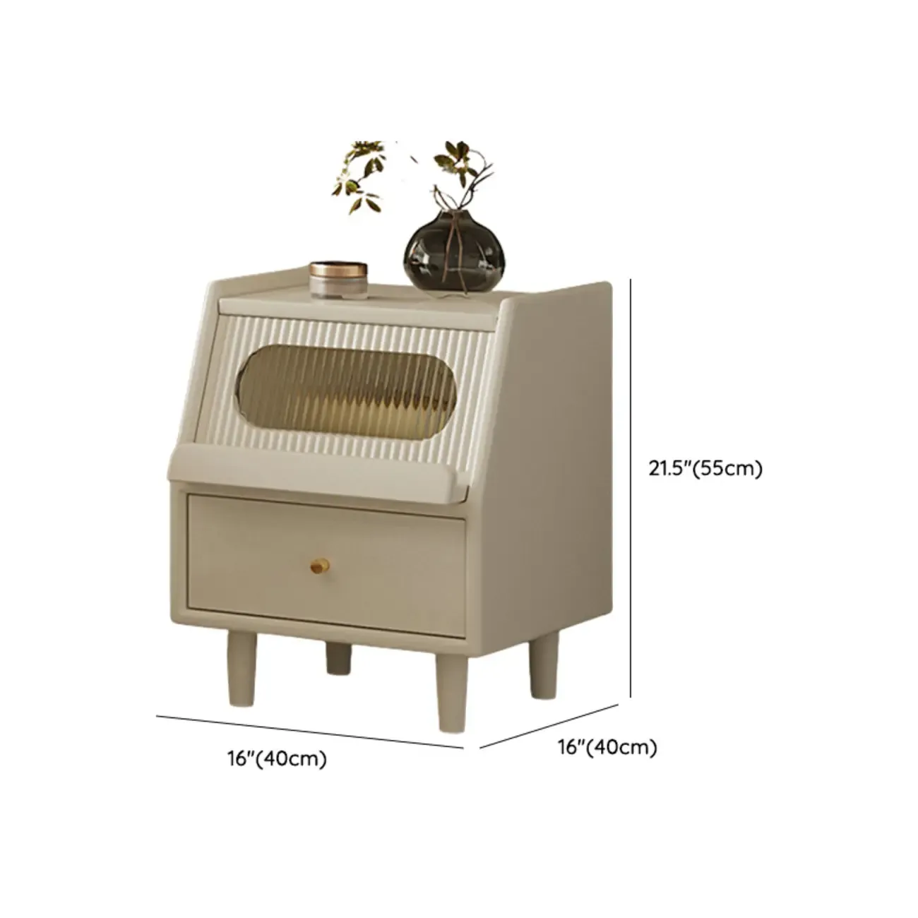 White Rubberwood 2 Drawers Narrow Nightstand with Legs #size