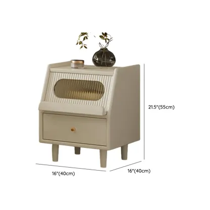 White Rubberwood 2 Drawers Narrow Nightstand with Legs #size