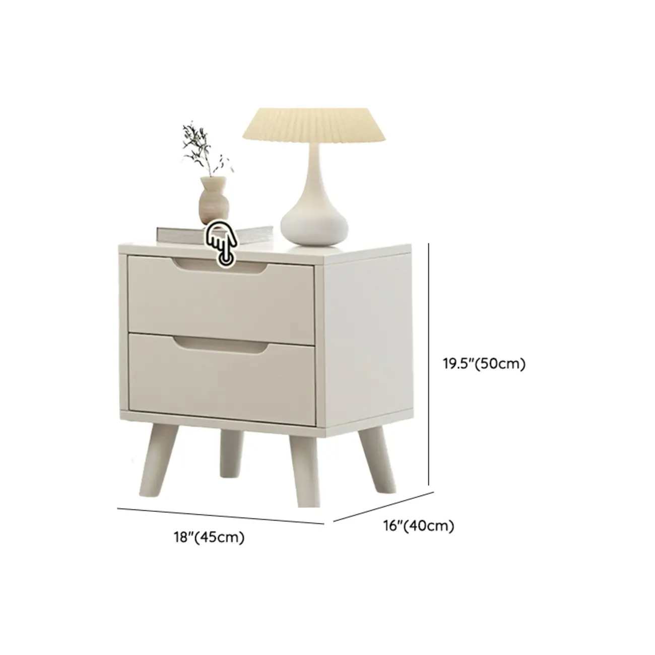 White Rubberwood 2 Drawers Narrow Nightstand with Legs Image - 14 | homeyfad