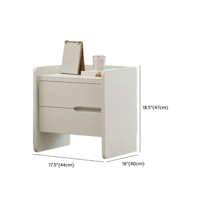 White Rubberwood 2 Drawers Narrow Nightstand with Legs Image - 16