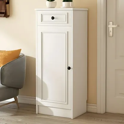 Modern Slim White Shoe Cabinet with Drawer for Hallway Image - 1