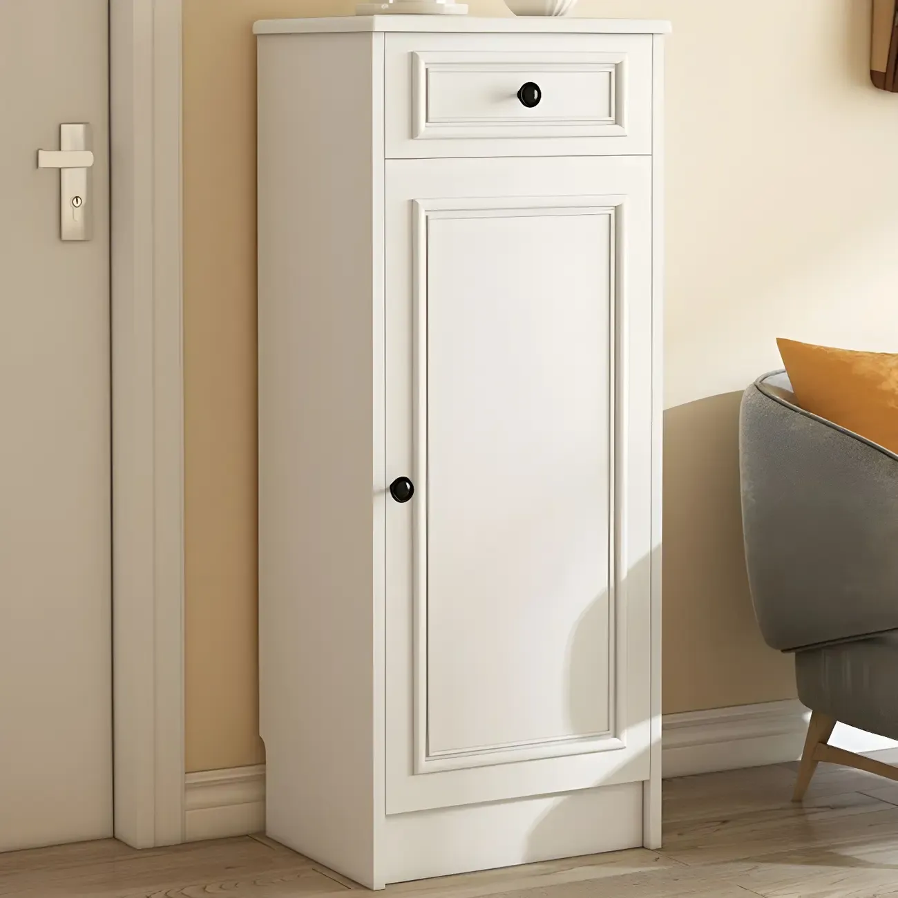 Modern Slim White Shoe Cabinet with Drawer for Hallway Image - 3