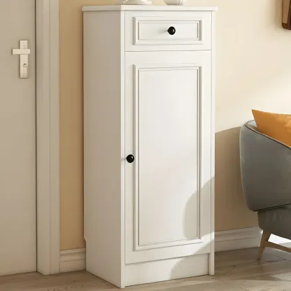 Modern Slim White Shoe Cabinet with Drawer for Hallway Image - 3