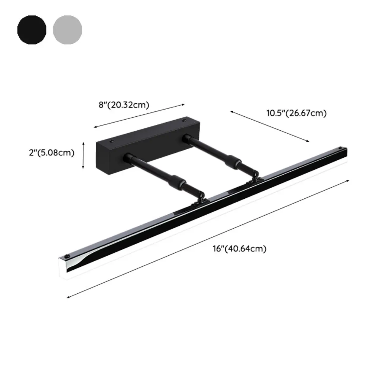 Modern Metal Black Straight LED Vanity Light #size