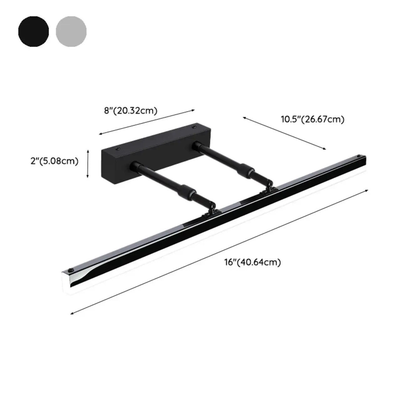Modern Metal Black Straight LED Vanity Light #size