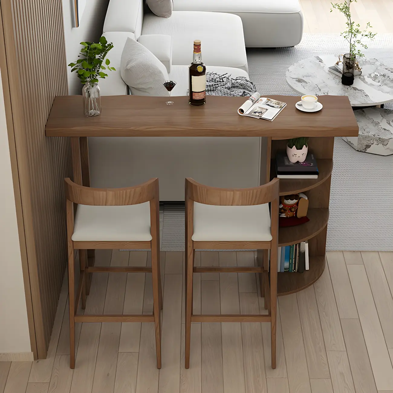Modern Brown Pine Wooden Three-Shelf Bar Tables for Home Image - 1 | homeyfad