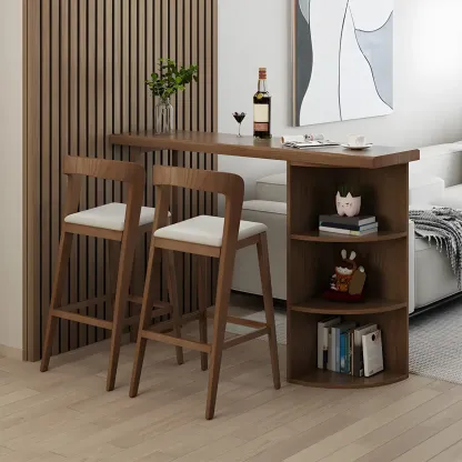 Modern Brown Pine Wooden Three-Shelf Bar Tables for Home Image - 2