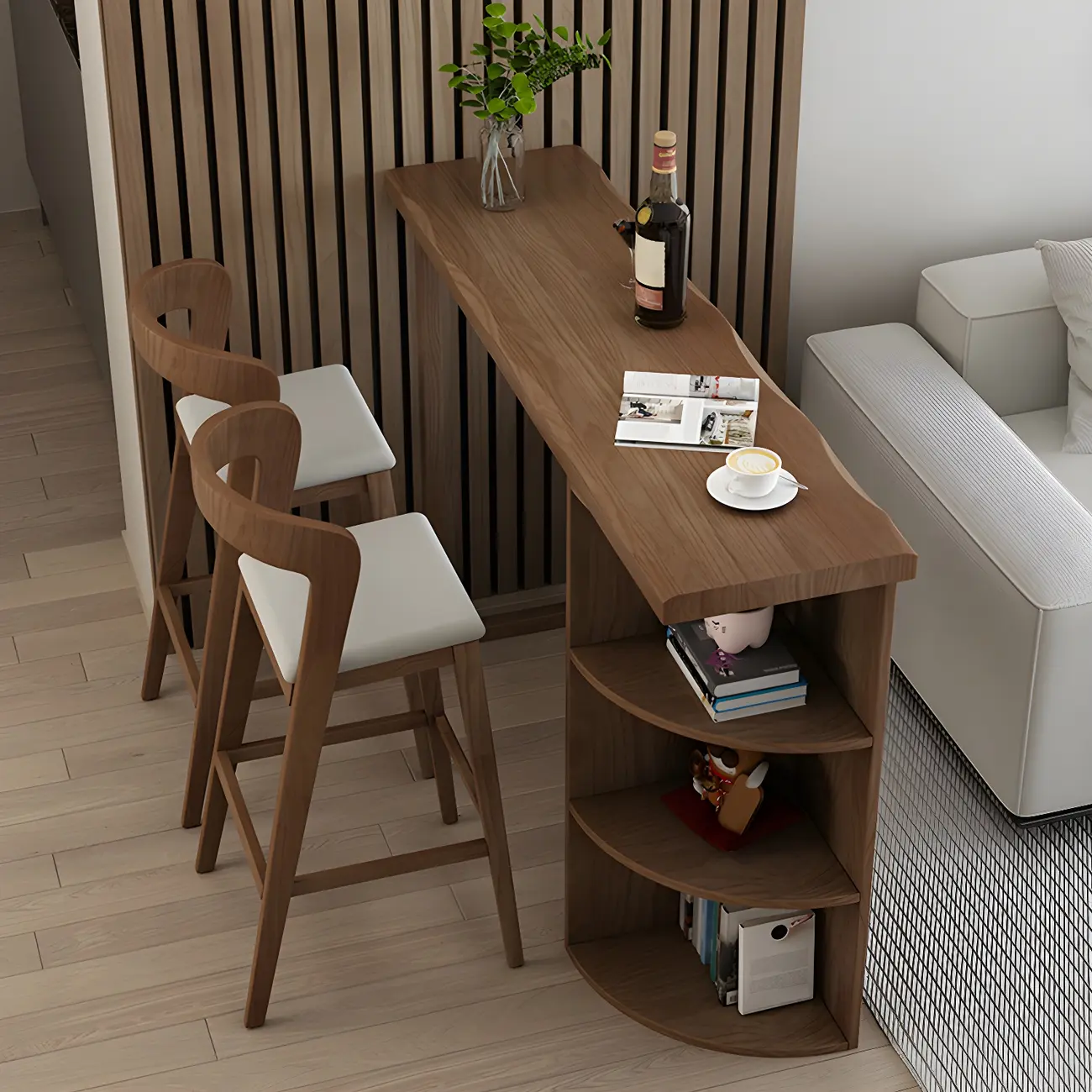 Modern Brown Pine Wooden Three-Shelf Bar Tables for Home Image - 3 | homeyfad