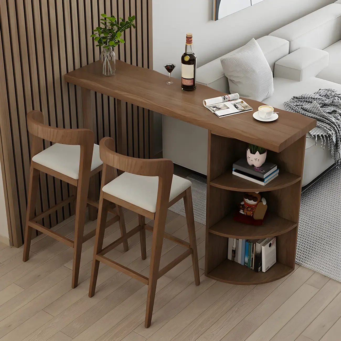 Modern Brown Pine Wooden Three-Shelf Bar Tables for Home Image - 4