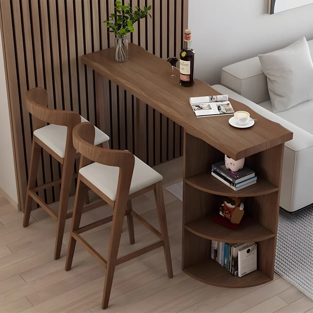 Modern Brown Pine Wooden Three-Shelf Bar Tables for Home Image - 11 | homeyfad