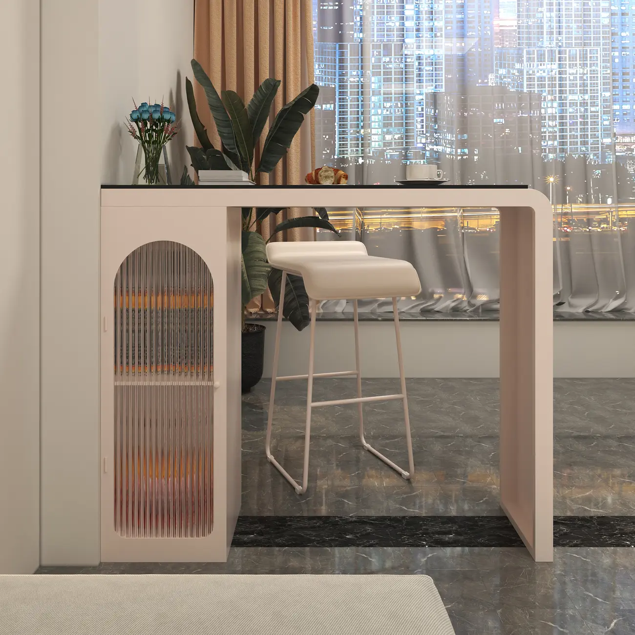 Modern Stone Metal Double Pedestal Storage Home Bar Tables Image - 1 | homeyfad