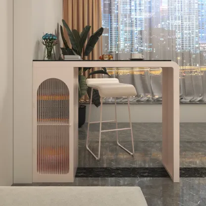 Modern Stone Metal Double Pedestal Storage Home Bar Tables Image - 1