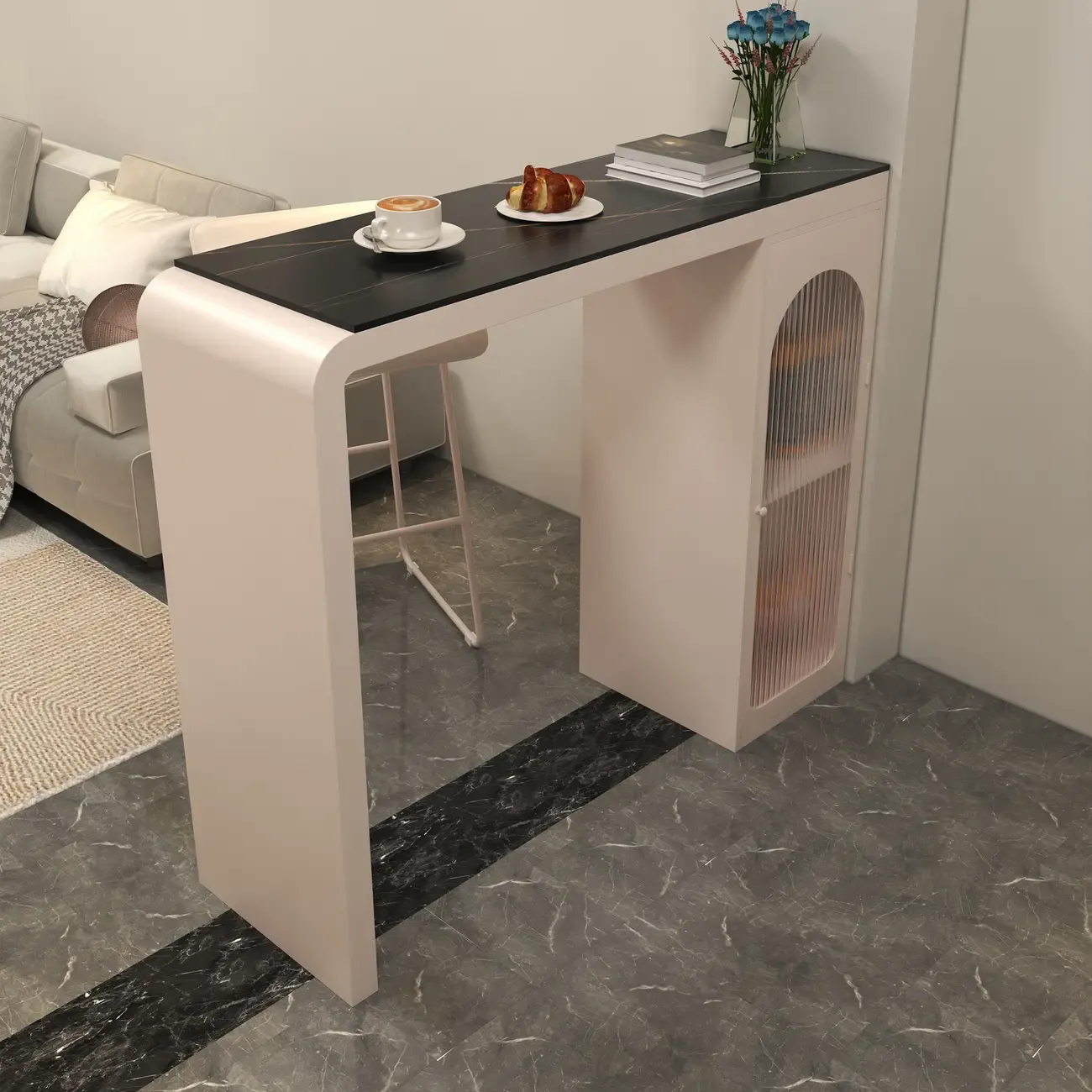 Modern Stone Metal Double Pedestal Storage Home Bar Tables Image - 3
