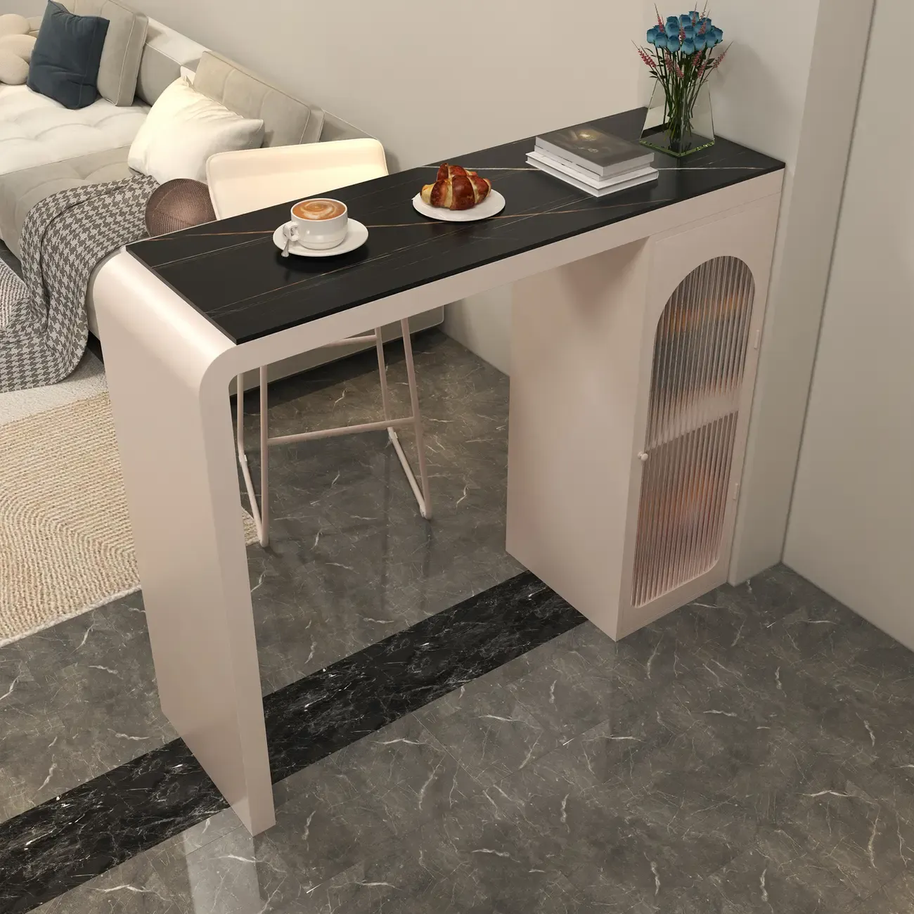 Modern Stone Metal Double Pedestal Storage Home Bar Tables Image - 4