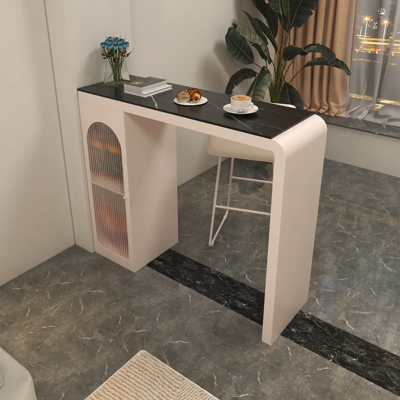 Modern Stone Metal Double Pedestal Storage Home Bar Tables Image - 5