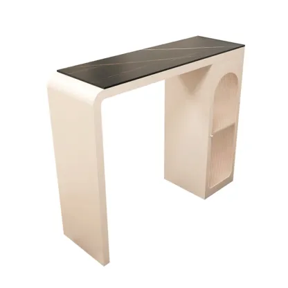 Modern Stone Metal Double Pedestal Storage Home Bar Tables Image - 6