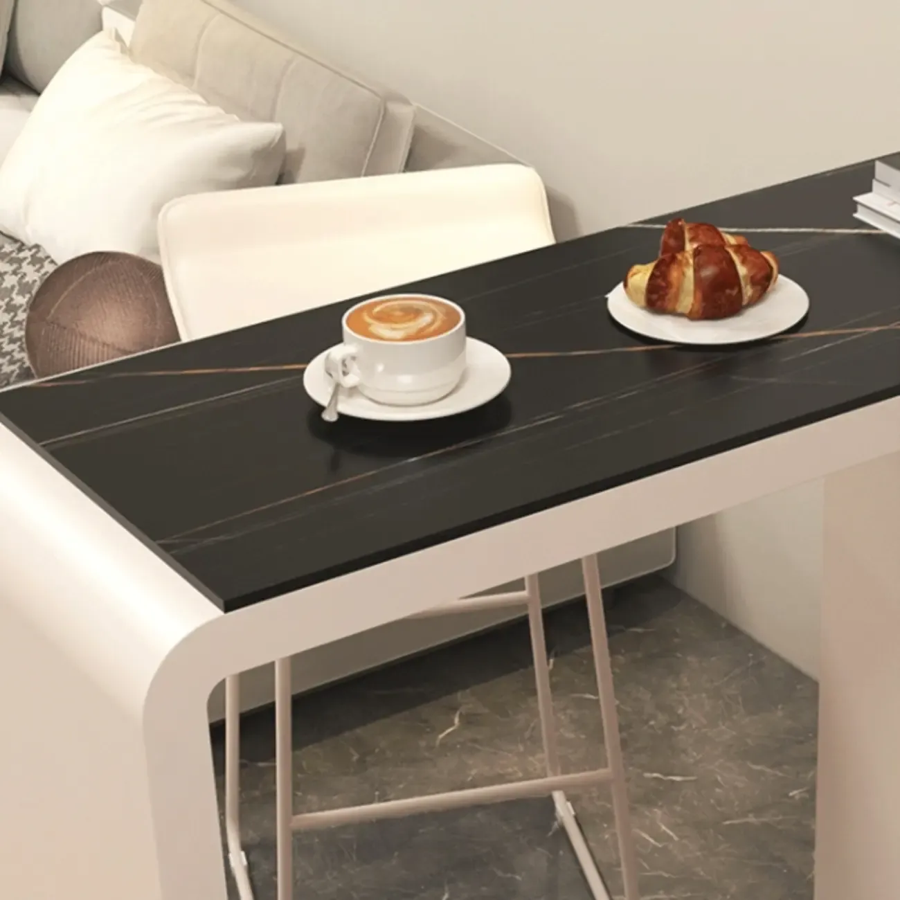 Modern Stone Metal Double Pedestal Storage Home Bar Tables Image - 7