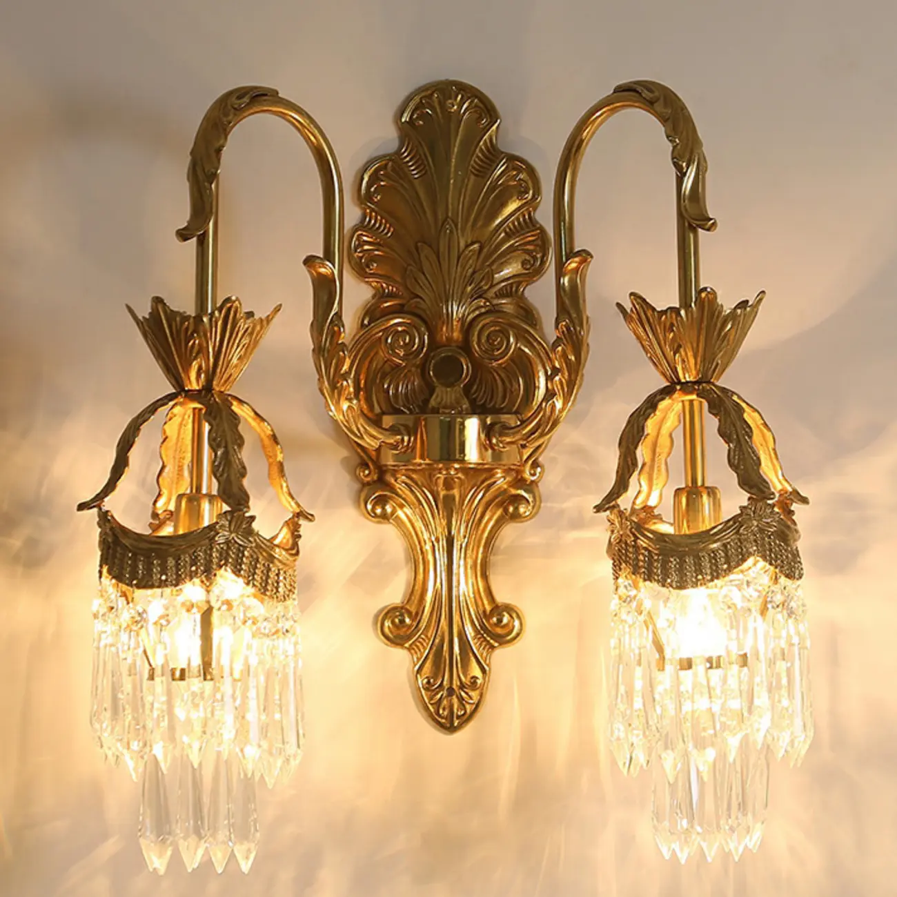 Indoor Vintage Crystal Arc Wall Sconce with Double Lights  Image - 2 | homeyfad