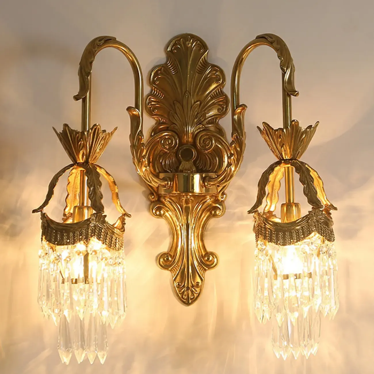 Indoor Vintage Crystal Arc Wall Sconce with Double Lights  Image - 2