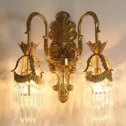 Indoor Vintage Crystal Arc Wall Sconce with Double Lights  Image - 2