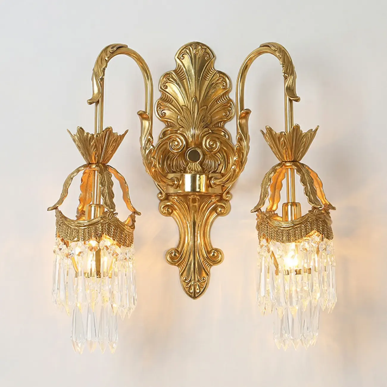 Indoor Vintage Crystal Arc Wall Sconce with Double Lights  Image - 1