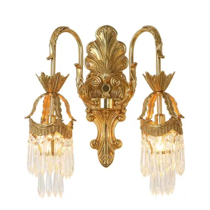 Indoor Vintage Crystal Arc Wall Sconce with Double Lights  Image - 5