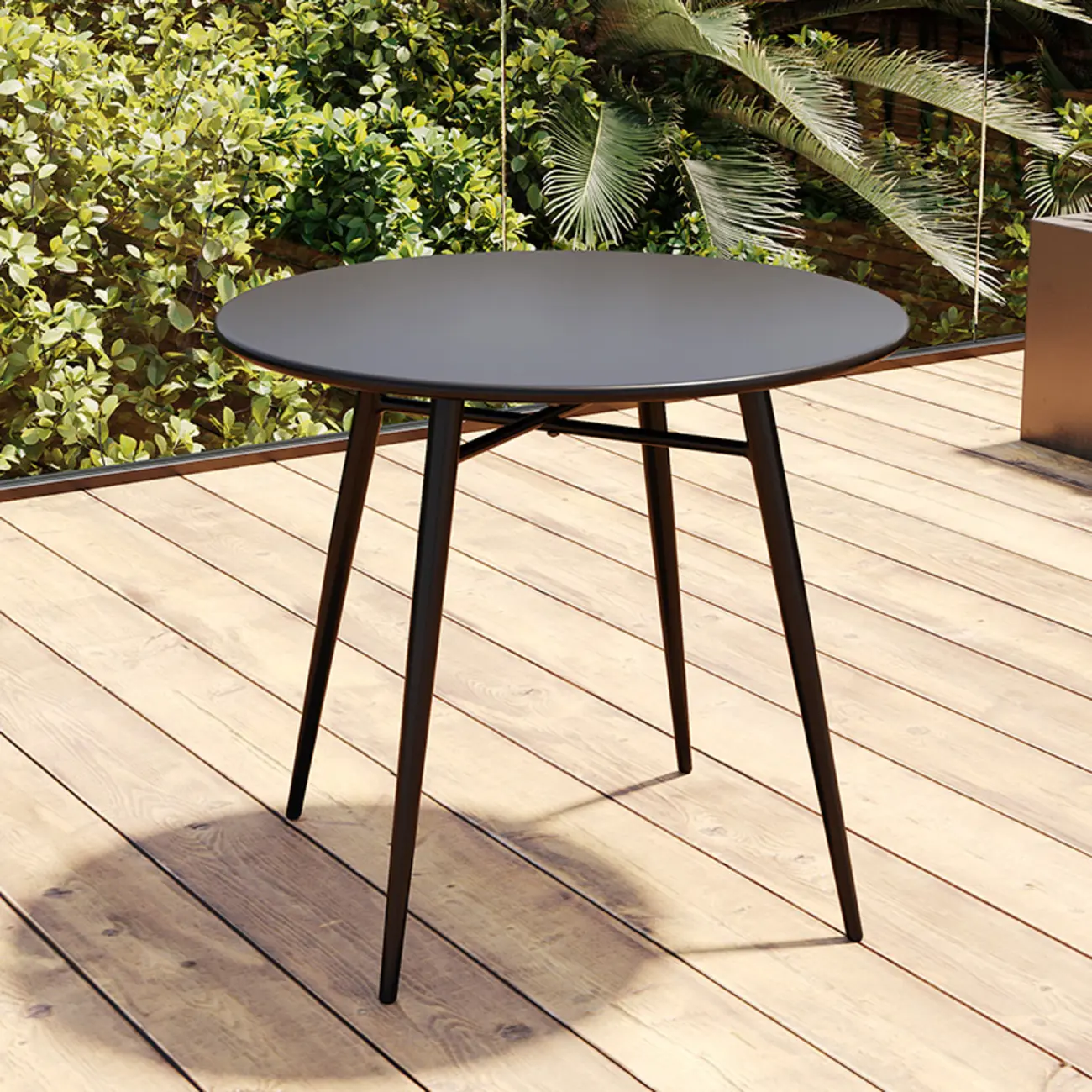 Sleek Round Iron Outdoor Dining Table Image - 3 | homeyfad