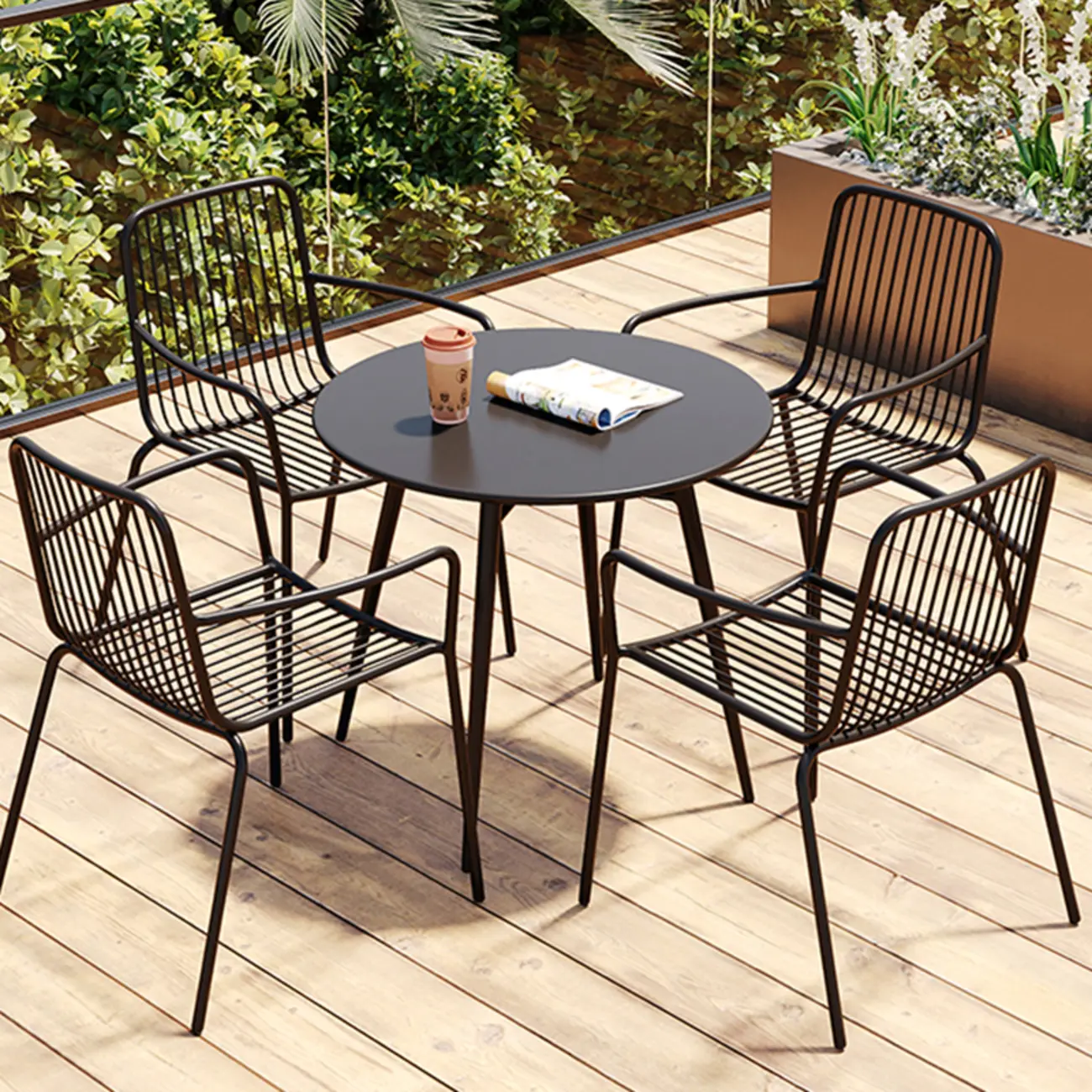 Sleek Round Iron Outdoor Dining Table Image - 9 | homeyfad